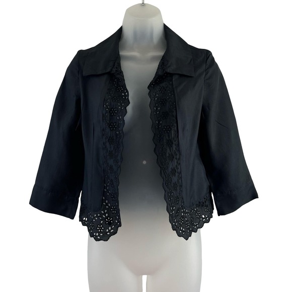 By Malene Birger Jacket Womens 36 Black Silk Corinader Embroidered Lace Trim - Picture 1 of 16